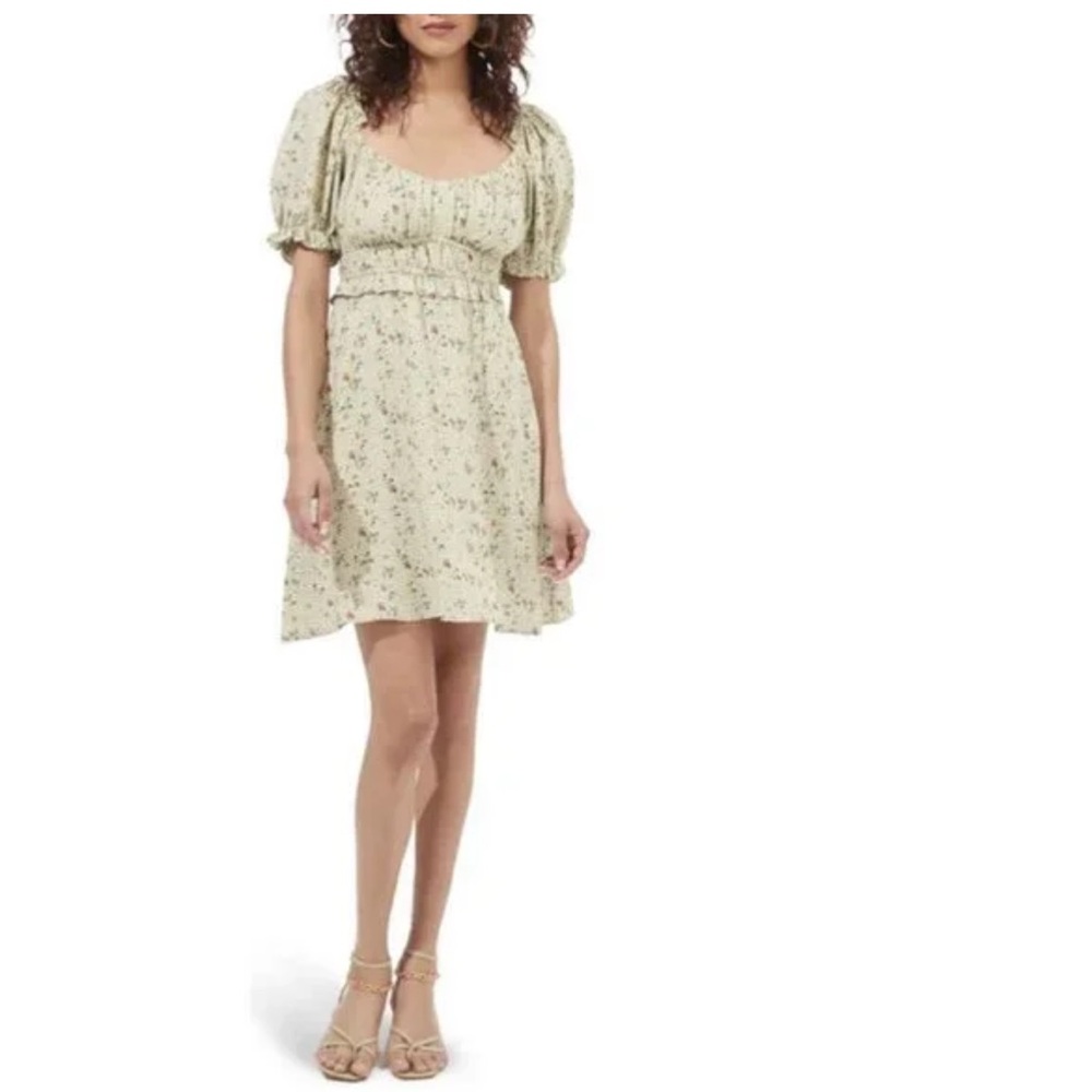 Astr Green Ruched Smocked Mini Dress